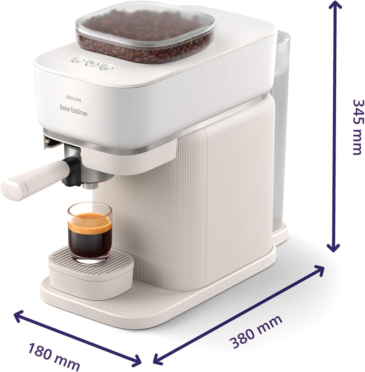 Philips Baristina Espressomaschine mit Milchaufschäumer, 16 Bar, Naturweiß
