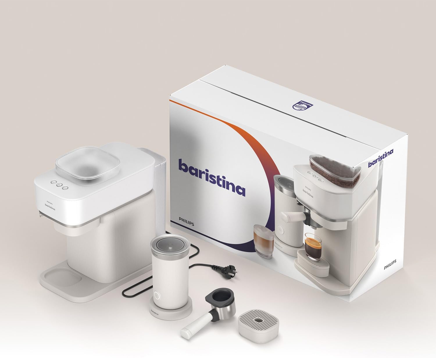 Philips Baristina Espressomaschine mit Milchaufschäumer, 16 Bar, Naturweiß