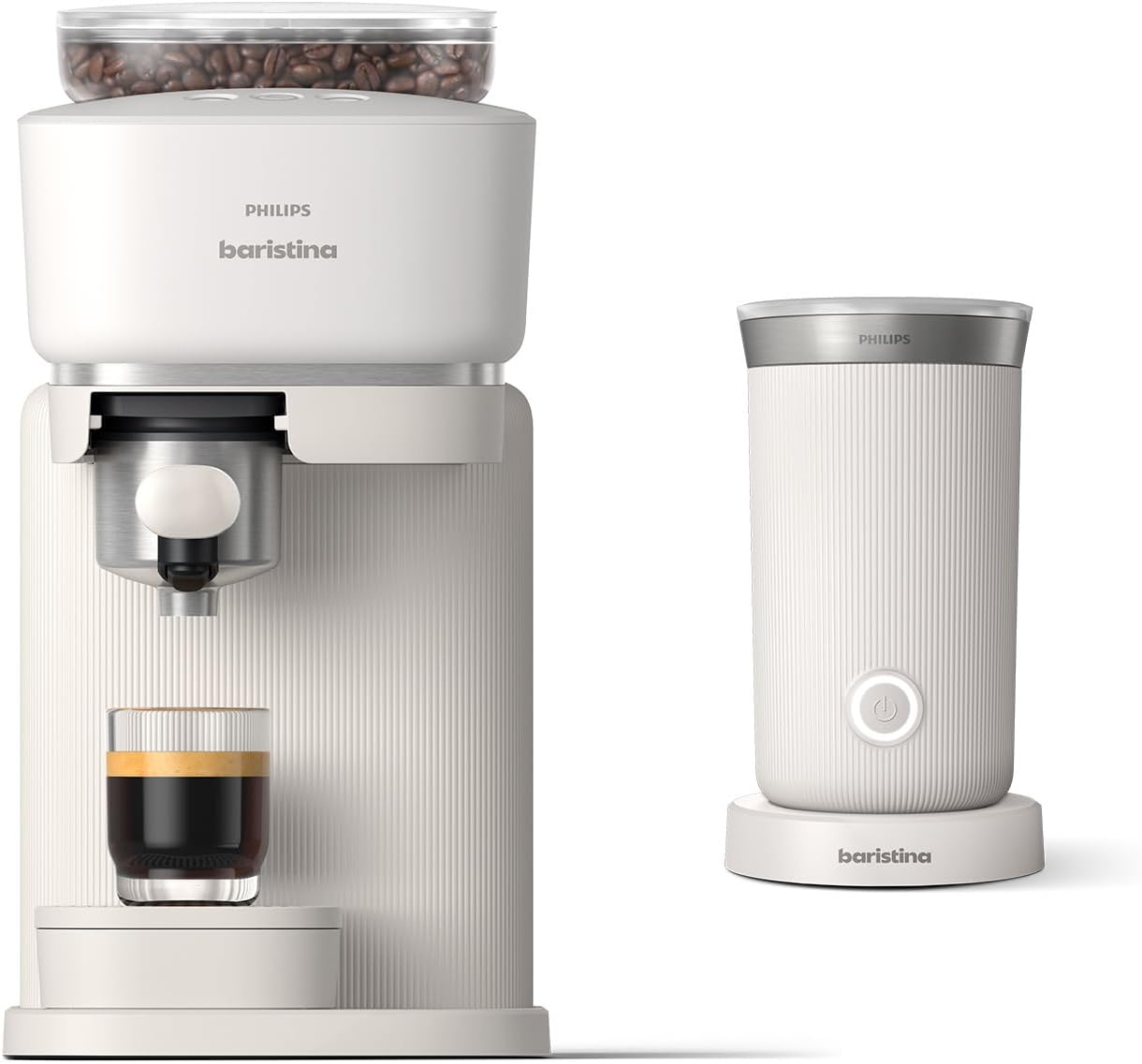 Philips Baristina Espressomaschine mit Milchaufschäumer, 16 Bar, Naturweiß