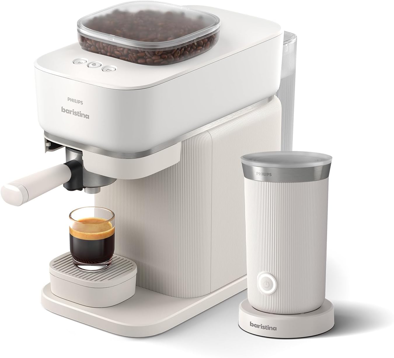 Philips Baristina Espressomaschine mit Milchaufschäumer, 16 Bar, Naturweiß